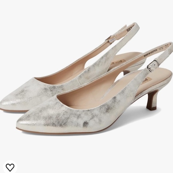 NWOB Paul Green Rio Pointed Toe Kitten Heel Slingback Antik Metallic Suede 7.5. - Picture 2 of 11